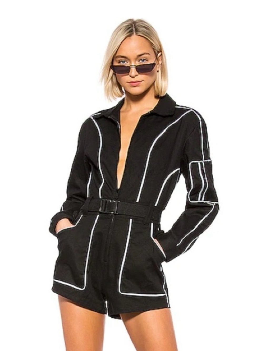 I. AM. GIA Trexler Romper Black Women's Utility Romper with Contrast Piping